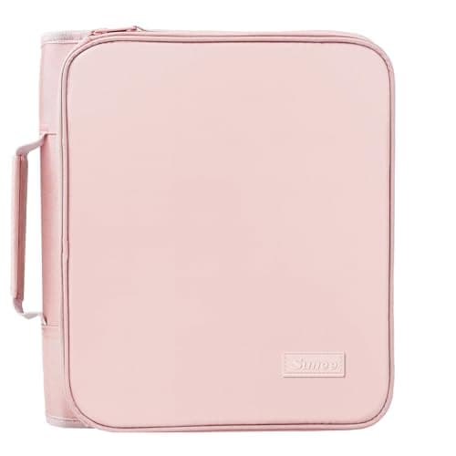 SUNEE Zippered Binder Bag with Handle, 2-Inch 3-Ring O-Ring, 500-Sheet Capacity, Includes Zip Pocket, 5-Tab Expanding File Folder, Multi-Pocket Organizer Binder for Middle School, Pink Lotus