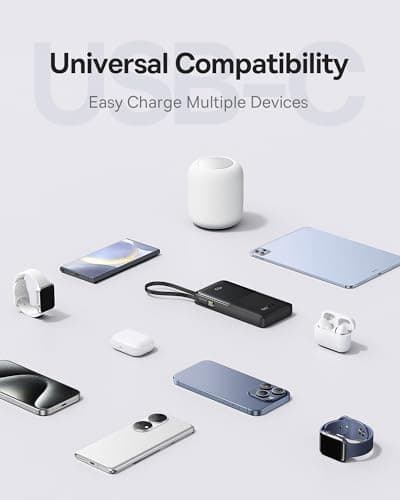 Baseus Portable Charger, 10000mAh Fast Charging Power Bank, 22.5W PD3.0 QC3.0 Battery Pack Built-in USB C Braided Cable, Travel Essentials for iPhone 17 16 15, iPad, S25/S24, Indoor/Outdoor 7