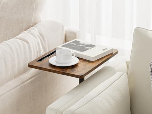 Masupu Sofa Arm Tray Table - 360° Swivel Height Adjustable End Table, Small Snack Side Table for Couch, C Shaped Table for Bed, Chair or TV Tray Table(Rustic Brown) 9
