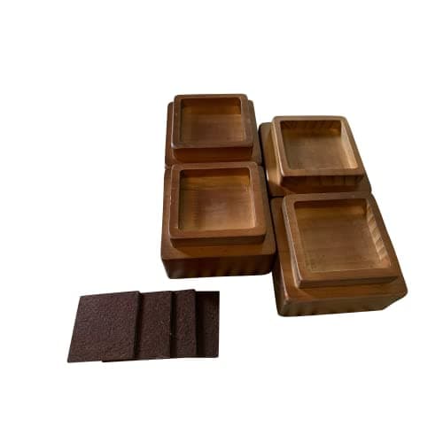 Prime Woodcraft Walnut Wood Risers - 2 Inch Height, 4 Risers, Walnut - Square Bed Risers for Storage and Cleaning - Heavy Duty Furniture Lifter for Table, Couch and Sofa Legs at Home and Office