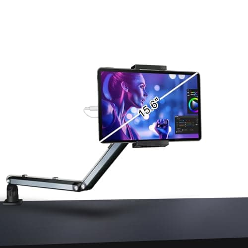 YCNEW Tablet Desk Mount for ipad, Desk Clamp Aluminum Arm Portable Monitor Mount Suitable for 4.7-15.6" and Under 3 Pounds Phone, iPad mini/Air/Pro, Kindle, Galaxy Tab, Portable Monitor (Gray)