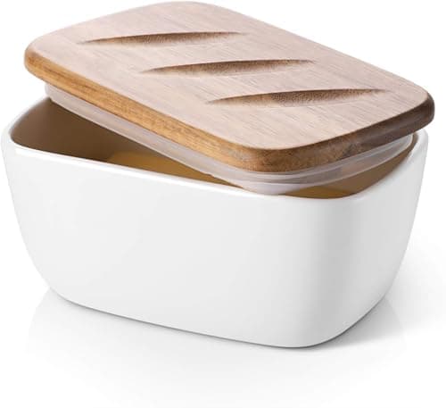 DOWAN 6.5" Large Butter Dish - Ceramic Butter Dish with Lid for Countertop - White Butter Keeper Holds Up to 3 Sticks - Butter Holder and Container with High-Quality Silicone Sealing