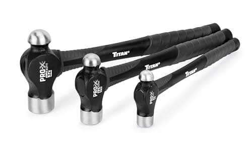 Titan Pro-X 63706 3-Piece Ball Pein Hammer Set, Includes 8oz, 16oz & 32oz Ball Peen, Overstrike Protection, Forged Steel Heads, Shock Absorbing Fiberglass Handles & Textured Grips