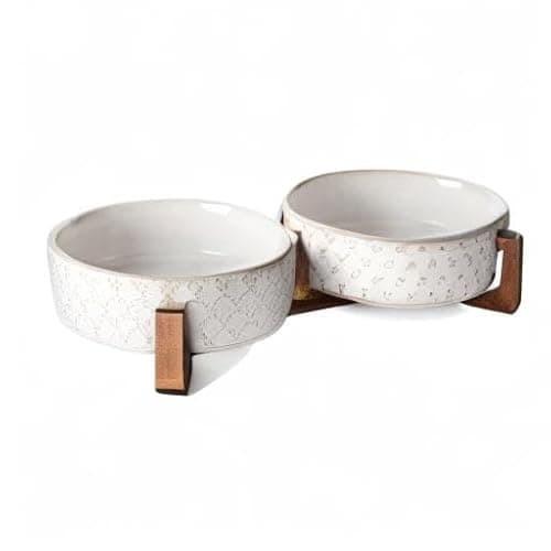 LE TAUCI Dog Bowl Set with Acacia Wood Stand - 1.5-Cup Ceramic Puppy Bowls for Small Dogs, Dual Food and Water Bowls with Weighted Non-Slip Base 10