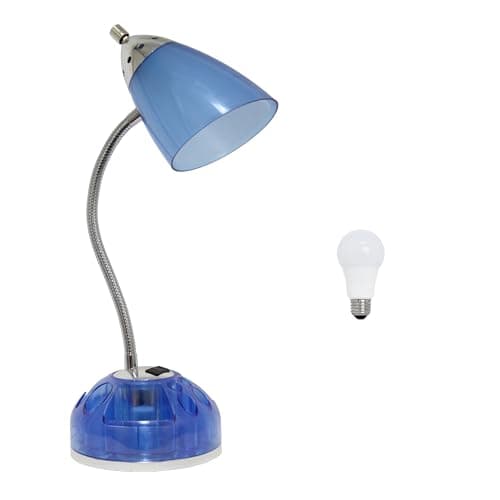 Simple Designs LD1015-CBL-LB 19.5" Flossy Organizer Desk Lamp with Charging Outlet Lazy Susan Base and LED Bulb, Blue