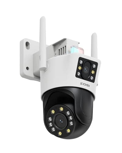 ZOSI C298 4MP Dual-Lens(2MP+2MP) Wired WiFi PT Plug-in Security Camera Outdoor, 360 View Pan/Tilt Camera, Human/Vehicle Detect, Color Night Vision, Spotlight Siren,Two-Way Talk, Memory Card Storage