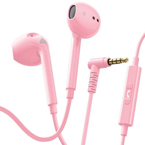 LUDOS ZENITH Wired Earbuds in-Ear Headphones, 2 Years Warranty, Earphones with Microphone, Corded for 3.5mm Jack Ear Buds for iPhone, Samsung, Computer, Laptop, Kids, School Students, Small Ear - Pink