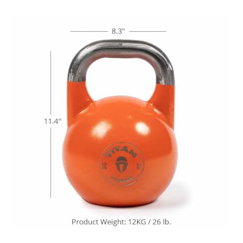 Titan Fitness 12 KG Competition Kettlebell, Color-Coded Orange, 35mm Handle, Ideal for Strength Training and Home Gym Workouts, Training Sets for Men & Women 9