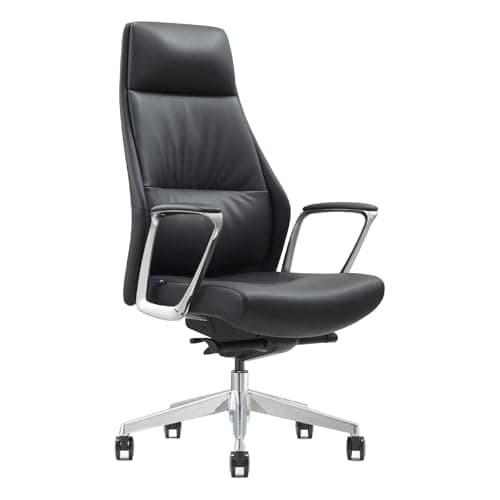 Executive Office Chair, Ergonomic High-Back with Headrest, Lumbar Support & Recline Lock – Black, Premium Top-Grain Leather Upholstery
