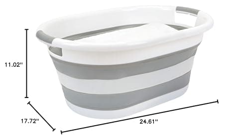 Laundry 360 Collapsible Laundry Basket | Portable | Space Saver Storage | 27 Liter Capacity | Store Under the Bed or Closet | Good for Kids | Dorm | Bedroom | Large | White/Grey 7