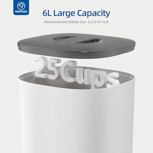 PAPIFEED Automatic Cat Feeder 6L 2.4G WiFi Smart Pet Feeder with Camera & Two-Way Audio, Adjustable Angle, Easy to Clean Detachable Feeding Schedule 1-10 Meals Per Day for Cats & Small Dogs - White 6