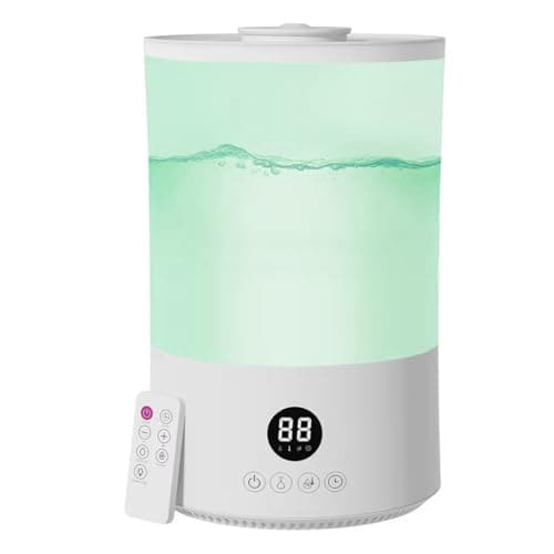 Humidifiers for Bedroom, 1.1Gal Top Fill Humidifier for Large Room, 250ml/h Cool Mist Output Humidificador, 24dB Quiet Air Humificador with Remote, Easy to Fill & Clean, fit Indoor Plants (White)