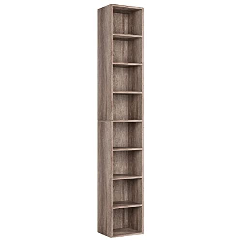 FOTOSOK 8-Tier Media Tower Rack, 11.6 X 9.3 X 70.9 Inches CD DVD Slim Storage Cabinet with Adjustable Shelves, Tall Narrow Bookcase Display Bookshelf for Home Office, Oak 9