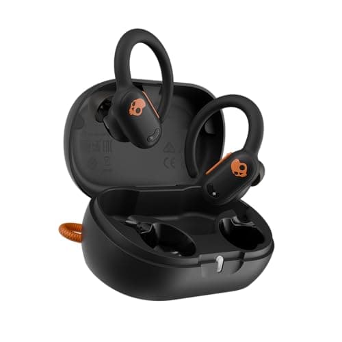 Skullcandy Push ANC Active Wireless Earbuds, Bluetooth Headphones, Noise Cancelling, 58 Hours Battery, Secure-Fit Over-Ear Hanger, Sweat and Waterproof, Microphone for iPhone Android - Black/Orange