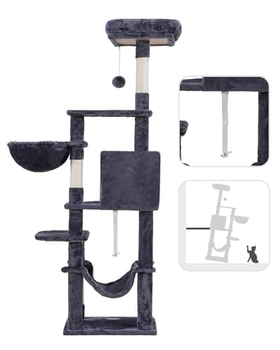 Hey-brother Cat Tree with Large Hammock, Multi-Level Cat Tower for Indoor Cats, Cat Condo with Sisal-Covered Scratching Posts and Top Perch, Smoky Gray MPJ050G 5
