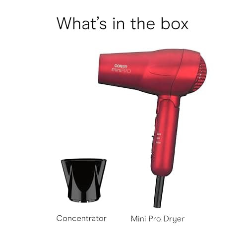 Conair Mini Pro Hair Dryer, Travel Hair Dryer with Folding Handle, Red 9