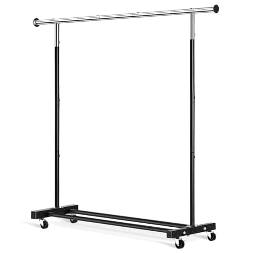 VICERII Clothing Rack, 55.51 Inch Heavy Duty Clothes Rack Rolling Garment Rack with Wheels and Bottom Shelf, 130LB Capacity Clothes Racks for Hanging Clothes, Coats, Shirts, Sweaters, Skirts, Black