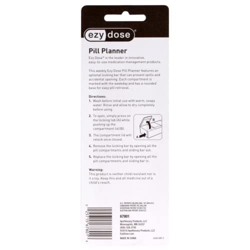 EZY DOSE Weekly (7-Day) Pill Case, Medicine Planner, Vitamin Organizer, Small Locking Compartments to Secure Prescription Medication and Prevent Accidental Spilling, Color May Vary, BPA Free 7