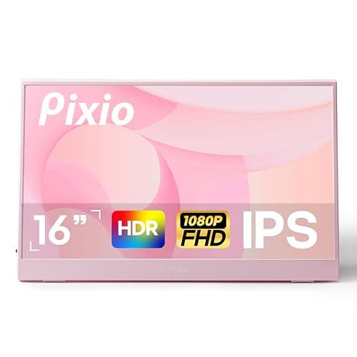 Pixio PX160 Wave Pink Portable Monitor 15.6 inch 60Hz FHD 1080p IPS Panel HDR Screen Cover Stand USB-C HDMI Laptop Screen Extender Portable Monitor for Laptop, PC, Console, Phone