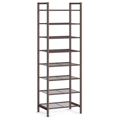 SONGMICS Narrow Shoe Rack - Sturdy 8 Tier Metal Tall Shoe Rack Shelf, Slim Shoe Storage Organizer for Closet Entryway Small Spaces, Bronze, 12"D x 17.6"W x 50.6"H