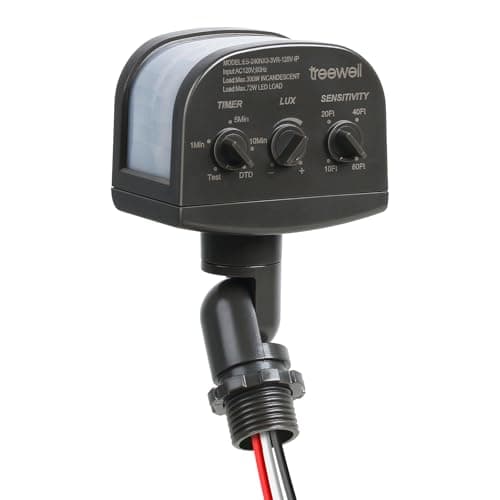 TREEWELL 240-Degree Replacement Motion Sensor, Adjustable LUX(5-300) & Time & Detection Sensitivity Up to 60 Feet Range, 3 Working Modes Outdoor Motion Detector for Security Floodlight, Brown