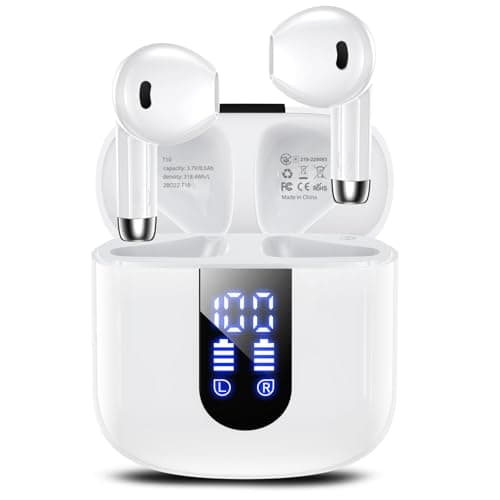 Haqquio Wireless Earbuds, Bluetooth Headphones with Deep Bass Stereo, 48H Playback Ear Buds with LED Power Display, Lightweight, IPX7, in-Ear Earphones with Mic for iPhone/Android/iPad, White