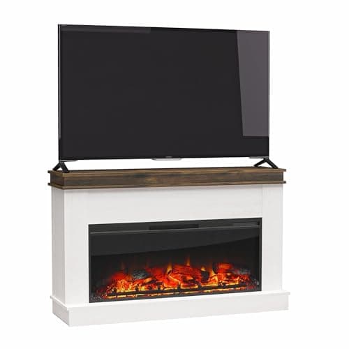 Ameriwood Home Mateo 53.5 Inch Electric Fireplace with Mantel, Replaceable Fireplace Insert Heater, Remote Control, Timer, Realistic Log and Flame Effect, for The Living Room or Bedroom, Ivory Oak 7