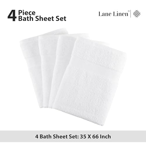 Lane Linen 100% Cotton 4 Pack Bath Sheets (35"x66") - Ring Spun, Extra Large Towel Sets - Quick Drying, Soft, Low lint & Highly Absorbent - Premium Quality Oversized Daily Use Bathroom Towels - White 5