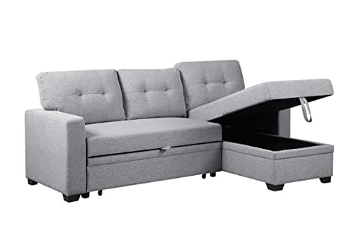 EcoDec 82" Convertible Sectional Sofa L-Shape Sleeper Couch with Storage Chaise and Pull-Out Bed for Living Room, Apartment, Small Spaces, Office, Dorm, 82inch, Light Gray