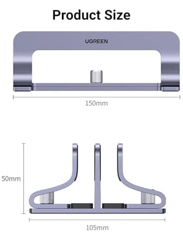 UGREEN 2-Slot Vertical Laptop Stand Holder Desk Compatible with MacBook Pro Air Laptop Stand Desktop Adjustable, Lenovo Ideapad, Surface Book, HP Notebook, Dell Chromebook Up to 17.3 Inch, Space Gray 7