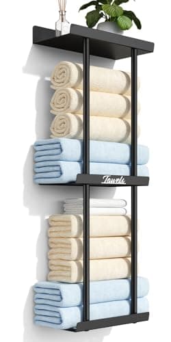 Towel Racks for Bathroom - Bathroom Towel Storage Rack Wall Mounted, Black Wall Towel Holder for Rolled Towels