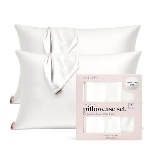Kitsch Satin Pillowcase with Zipper for Hair & Skin - Softer Than Silk Pillow Cases, Smooth Cooling Satin Pillow Case, Wrinkle-Free, Machine Washable - Pillow Cases Standard Size (19x26), Ivory 2pcs 10
