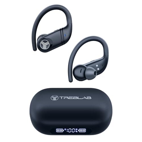 TREBLAB X4 – Waterproof Workout Headphones for Running & Gym - Silky Soft Secure Earhooks, 11H Battery, Physical Buttons, Noise Canceling Over-Ear Ear Hook Bluetooth Earbuds for Sports