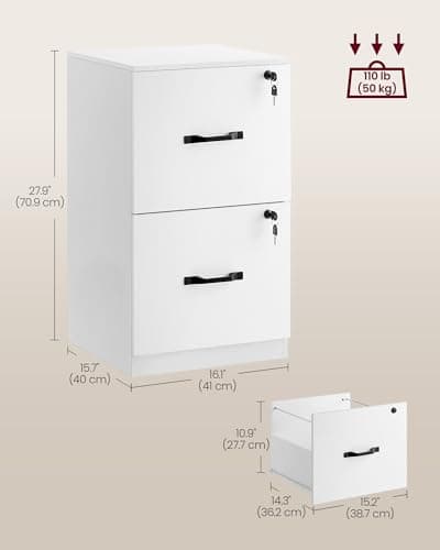 VASAGLE 2 Drawers File Cabinet with Lock, Printer Stand, Office Filing Cabinet Organizer, for A4 and Letter Size Documents, Cloud White UOFC061W14 6