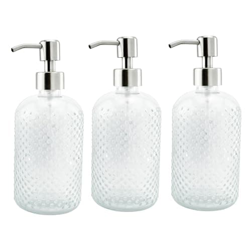 AuldHome Design Hobnail Glass Soap Dispenser (Clear, 3-Pack); Decorative Pump Bottles