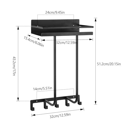 Towel Racks for Bathroom, Towel Rack Wall Mounted with Metal Shelf and 5 Hooks for Small Bathroom, Towel Holder for Bathroom, Bath Towel Storage for Rolled Towels Organizer, Black 6
