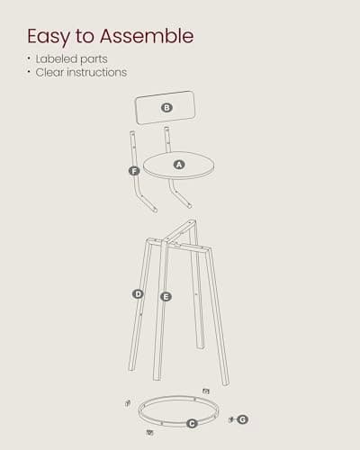 VASAGLE Bar Stools, Set of 2 PU Upholstered Breakfast Stools, 29.7 Inches Barstools with Back and Footrest, Simple Assembly, for Dining Room Kitchen Counter Bar, Rustic Brown and Black ULBC069B81 9