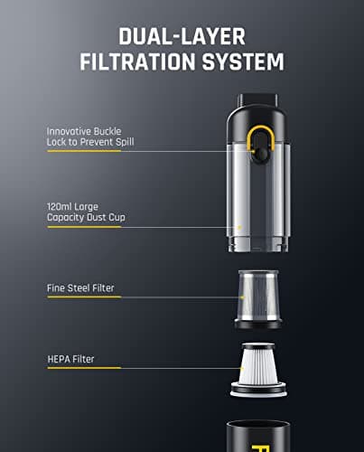 Fanttik Slim V8 Mate Cordless Car Vacuum Suction Power 12000Pa, Portable Mini Vacuum with Flexible Hose and Pet Brush, Type-C Charge, Portable for Car, Office Desk, Keyboards, Black 8