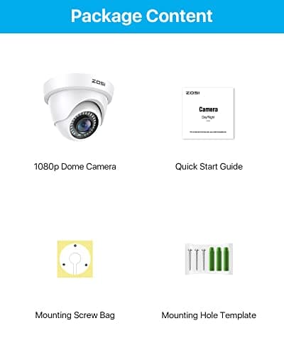ZOSI 1080p Dome Security Cameras (Hybrid 4-in-1 HD-CVI/TVI/AHD/960H Analog CVBS),2MP Day Night Weatherproof Surveillance CCTV Camera Dome Outdoor/Indoor,Night Vision Up to 80FT 9
