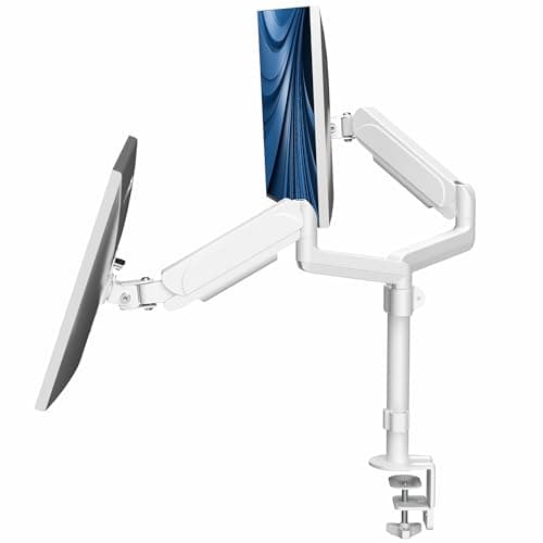 VIVO 17 to 32 inch Dual Pneumatic Monitor Mount, 2 Pneumatic Arms, Adjustable Swivel, Rotation, Heavy Duty VESA Desk Stand with C-clamp, Grommet, Max VESA 100x100, White, STAND-V002KW