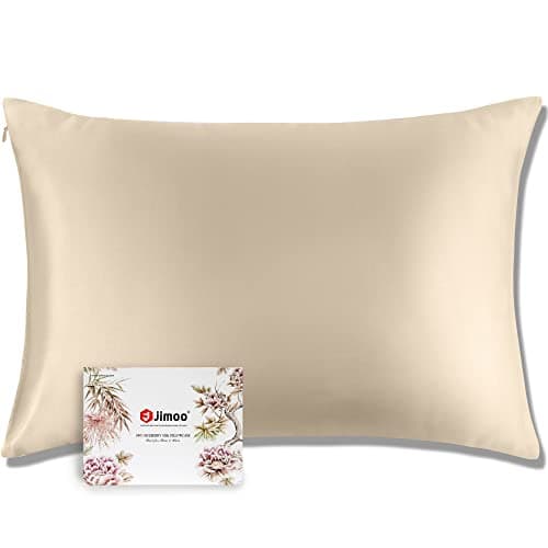 J JIMOO 100% Mulberry Silk Pillowcase for Hair and Skin, Both Sides 19 Momme Pure Natural Silk Pillowcases Soft Breathable Standard 20''×26'', Champagne 1 Pack