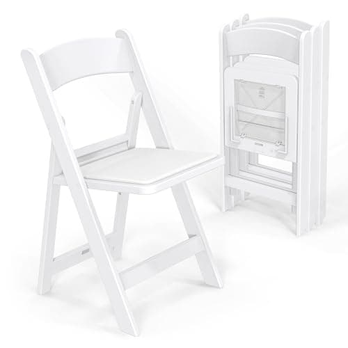 VINGLI Resin Folding Chairs with Cushion, Foldable Plastic Chair with Comfortable Padded Seats, Perfect for Event Party Indoor Outdoor, White, 4 PC