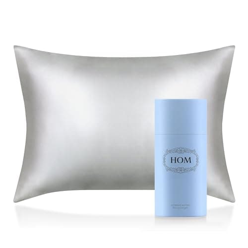 HOM 100% Pure Mulberry Silk Pillowcase for Hair and Skin, 25 Momme 6A High Grade - Comfortable, Breathable, Soft, Hidden Zipper (20x26, Gray)
