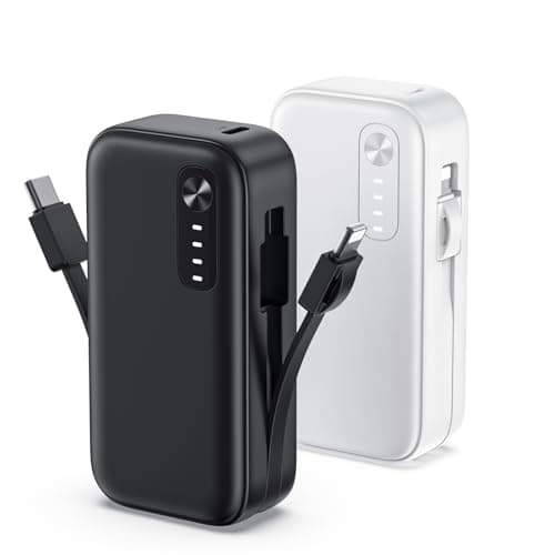 A ADDTOP 2-Pack Mini-Portable-Charger-with-Built in-Cables - 5000mAh Small Power Bank PD QC Fast Charging USB-C External Battery Pack for iPhone 16/15/14/Android