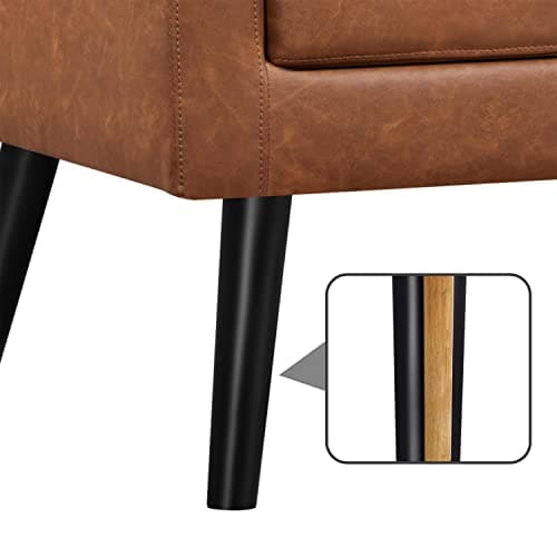 Yaheetech Mid-Century Accent Chairs, PU Leather Modern Upholstered Living Room Chair, Cozy Armchair Button Tufted Back and Wood Legs for Bedroom/Office/Cafe, Retro Brown 8