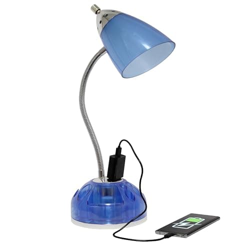 Simple Designs LD1015-CBL-LB 19.5" Flossy Organizer Desk Lamp with Charging Outlet Lazy Susan Base and LED Bulb, Blue 6