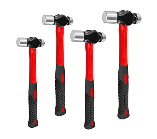 C&T 4-Piece Ball Peen Hammer Set,8 12 16 24oz, Fiberglass Handle hammer for Ball Peen,Blow Striking Ball Pein Hammer Handle Tool with Forged Steel Construction & Shock Reduction Grip for Metal Working