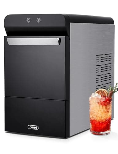 Gevi V2.0 Countertop Gemi Nugget Ice Maker | Self-Cleaning Pellet Ice Machine | Open and Pour Water Refill | Stainless Steel Housing | Fit Under Wall Cabinet | Black