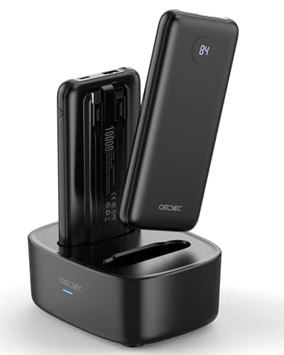 Qecvec Portable Charger, 2-Pack 10000mah Power Banks, Sharing Charging Station, 15W Fast Charging Battery Pack, Portable Charger with Cords for iPhone Series, Galaxy S24/23, Pixel and More