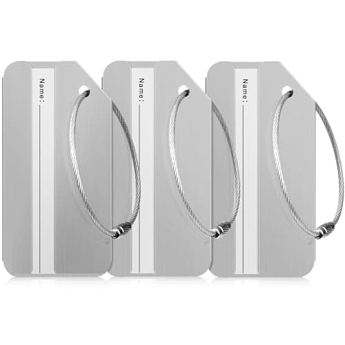 Travelambo 3 Pack Luggage Tags for Suitcases Aluminum Privacy Protection Bag Tags Luggage Identifier Travel Accessories Essentials (Silve)